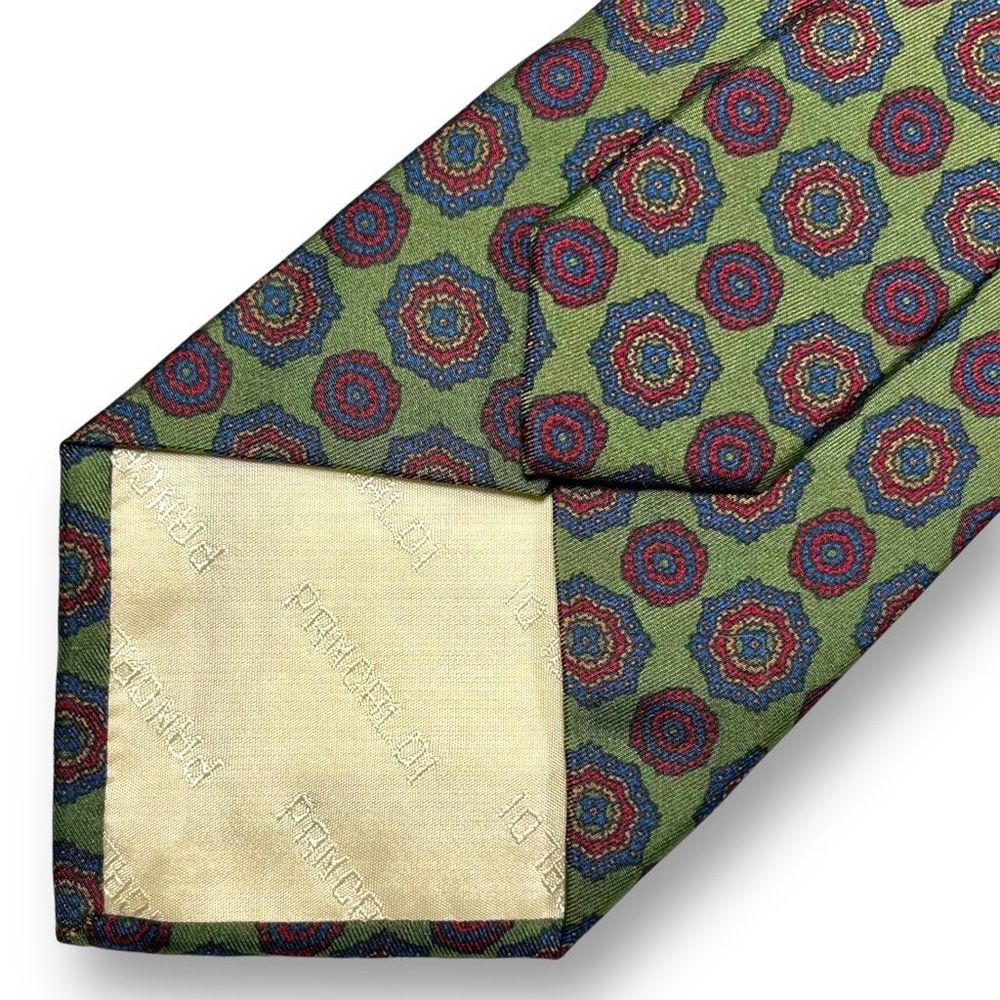 VITALIANO PANCALDI GUC Men’s Vintage Green/Red Medallion Foulard 100% Silk Tie - Picture 5 of 8